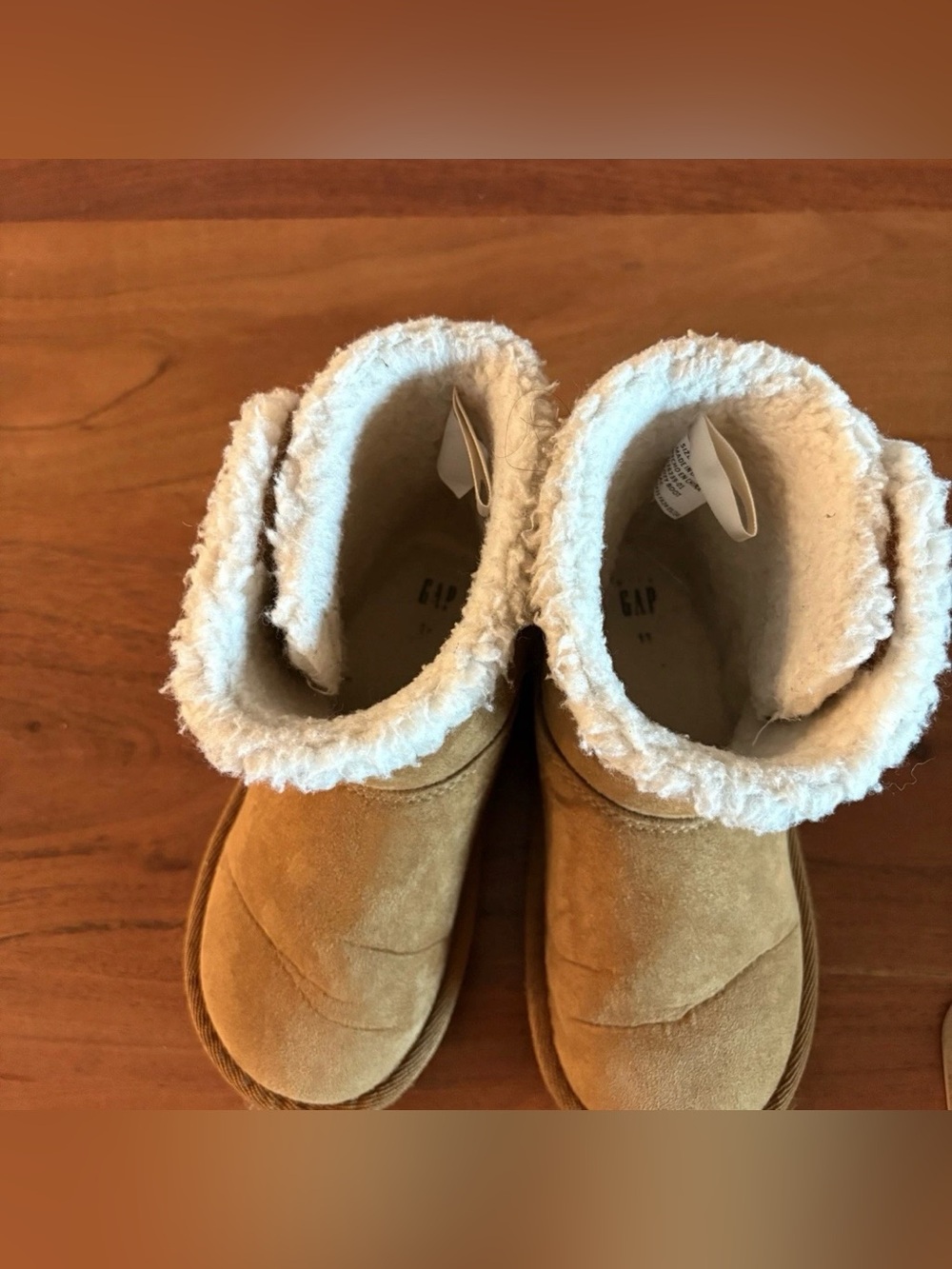 Gap Kids Tan Brown Faux Suede Sherpa Boots Fall Winter Unisex Toddler Size 11 - Picture 6 of 8
